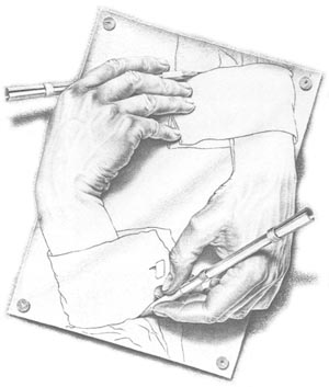 Working hands drawing by Escher